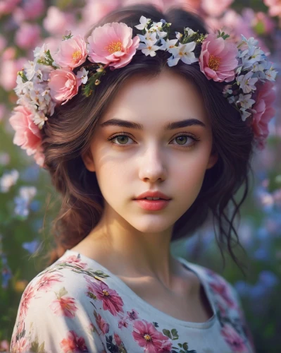 girl in flowers,beautiful girl with flowers,flower background,floral background,mystical portrait of a girl,flower crown,romantic portrait,flower girl,girl in a wreath,girl picking flowers,floral wreath,flower fairy,blooming wreath,wreath of flowers,fantasy portrait,japanese floral background,flower hat,splendor of flowers,spring crown,pink floral background,Photography,Documentary Photography,Documentary Photography 16