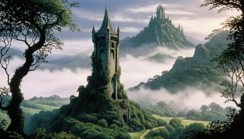 fantasy landscape,stone towers,ruined castle,castle of the corvin,castle bran,fantasy picture,fairy chimney,chucas towers,elven forest,celtic tree,fairy tale castle,scottish highlands,fairytale castle,mountainous landscape,scotland,knight's castle,castle ruins,summit castle,hogwarts,castel,Illustration,Japanese style,Japanese Style 05