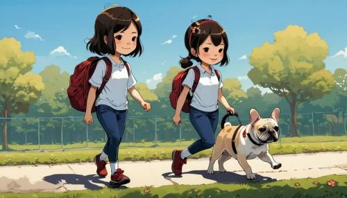 walking dogs,girl with dog,dog illustration,dog walking,little girls walking,anime cartoon,kids illustration,dog walker,walk,girl and boy outdoor,walking,two girls,go for a walk,cute cartoon image,companion dog,two running dogs,girl walking away,two dogs,walk with the children,walk in a park,Illustration,Children,Children 04