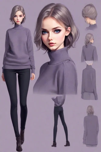 fashion vector,long-sleeved t-shirt,3d model,asymmetric cut,concept art,character animation,sweater,fashion doll,bolero jacket,female doll,fashion dolls,women's clothing,designer dolls,sweatshirt,layered hair,costume design,fashion design,women clothes,3d modeling,artificial hair integrations,Digital Art,Character Design