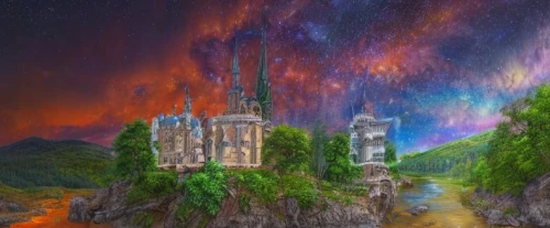 fantasy landscape,fantasy picture,fairy tale castle,fantasy world,3d fantasy,heroic fantasy,fantasy art,castle of the corvin,world digital painting,fairytale castle,northrend,cinderella's castle,fantasy city,sleeping beauty castle,ruined castle,fairy world,sci fiction illustration,fairy tale castle sigmaringen,knight's castle,water castle,Realistic,Foods,None