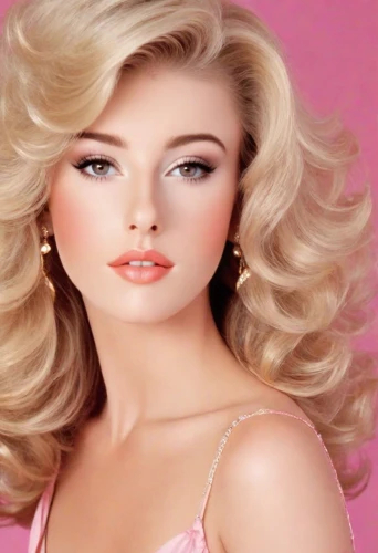 barbie doll,realdoll,doll's facial features,barbie,pink beauty,artificial hair integrations,airbrushed,pink magnolia,blonde woman,vintage makeup,women's cosmetics,lace wig,blond girl,cosmetic products,blonde girl,bouffant,female doll,pink lady,pink background,gena rolands-hollywood