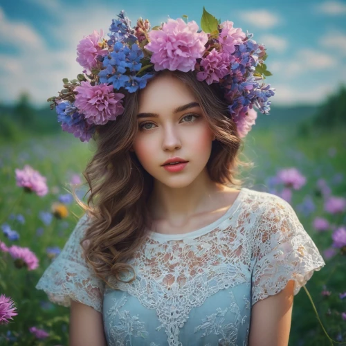 beautiful girl with flowers,girl in flowers,flower crown,floral wreath,girl in a wreath,wreath of flowers,blooming wreath,flower hat,flower background,floral background,spring crown,romantic portrait,flower girl,flower wreath,flower fairy,mystical portrait of a girl,splendor of flowers,colorful floral,flower garland,flower crown of christ,Photography,Documentary Photography,Documentary Photography 16