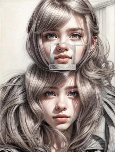 doll looking in mirror,mirror image,illusion,silvery,silver,porcelain dolls,mystical portrait of a girl,mirrors,gemini,surrealism,mirrored,mirror of souls,mirror reflection,oil painting on canvas,parallel worlds,gray color,the girl's face,portrait of a girl,self-deception,looking glass