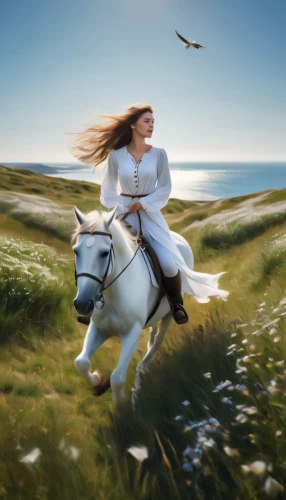 little girl in wind,digital compositing,photo manipulation,fantasy picture,white horse,a white horse,horseback,endurance riding,flying girl,photoshop manipulation,image manipulation,horse running,joan of arc,photomanipulation,white horses,galloping,the wind from the sea,gallop,biblical narrative characters,horse free