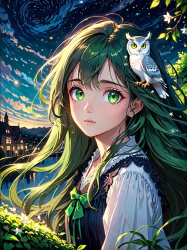 green aurora,emerald,fae,lily of the field,lilly of the valley,emerald sea,aurora,dryad,green eyes,rusalka,green summer,gaia,green and white,butterfly green,forest clover,forest background,anahata,aurora butterfly,natura,caerula,Anime,Anime,General