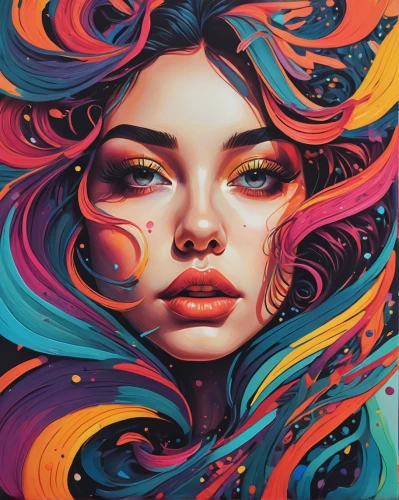 psychedelic art,colorful spiral,boho art,colorful background,medusa,swirling,psychedelic,vibrant,intense colours,colorful foil background,aura,gemini,siren,colourful pencils,mystical portrait of a girl,illusion,painting technique,mermaid vectors,acid,vortex,Conceptual Art,Daily,Daily 15