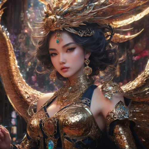 asian costume,oriental princess,taiwanese opera,inner mongolian beauty,3d fantasy,amano,asian vision,fantasy portrait,oriental girl,golden dragon,chinese art,fantasy woman,fantasy art,dragon li,mulan,asian woman,asian culture,vietnamese woman,oriental,masquerade,Conceptual Art,Fantasy,Fantasy 11