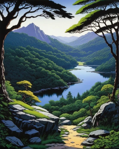 forest landscape,japan landscape,mountain landscape,robert duncanson,mountainous landscape,river landscape,mountain scene,nature landscape,japanese mountains,landscape background,natural landscape,high landscape,brook landscape,riparian forest,mount scenery,an island far away landscape,landscape nature,the natural scenery,natural scenery,fantasy landscape,Illustration,Black and White,Black and White 17