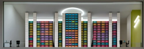 book wall,bookshelves,colorful facade,bookcase,color wall,paint boxes,abacus,shelving,bookshelf,soap shop,children's interior,painted block wall,shelves,lego pastel,post-it notes,room divider,multistoreyed,hotel w barcelona,bookstore,colourful pencils