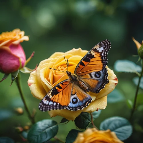 butterfly on a flower,butterfly floral,orange butterfly,butterfly isolated,passion butterfly,butterfly background,isolated butterfly,yellow orange rose,ulysses butterfly,flower nectar,yellow butterfly,orange rose,butterfly,monarch butterfly,golden passion flower butterfly,french butterfly,orange roses,pollination,butterflies,beauty in nature,Photography,General,Cinematic