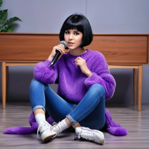 pixie-bob,purple,knitted,sweater,knitting clothing,la violetta,social,purple background,mauve,violet,crochet pattern,pixie,fur,menswear for women,girl sitting,knitwear,knitting wool,sitting on a chair,sofa,christmas knit,Photography,General,Realistic