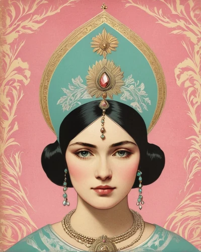 orientalism,oriental princess,indian art,vintage asian,art deco woman,oriental girl,vintage woman,radha,geisha girl,oriental painting,indian headdress,cleopatra,zoroastrian novruz,east indian,vintage art,geisha,priestess,miss circassian,turban,vintage girl,Illustration,Japanese style,Japanese Style 08