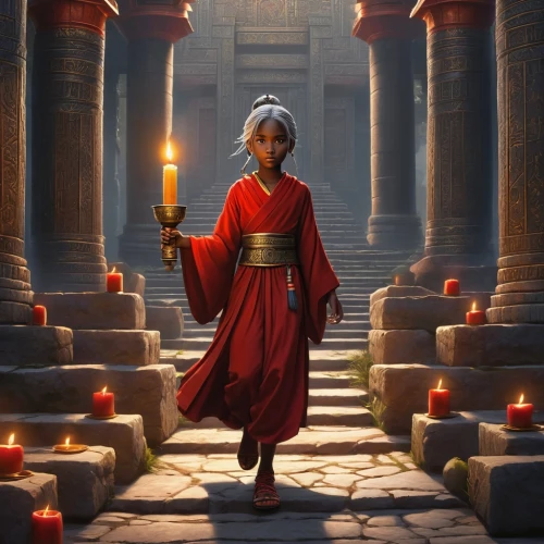 red lantern,buddhist monk,indian monk,middle eastern monk,red tunic,monk,cg artwork,the pillar of light,theravada buddhism,light bearer,sci fiction illustration,torch-bearer,sacred art,monks,pillar of fire,sacred lotus,column of dice,emperor,fantasy art,candlemaker,Conceptual Art,Daily,Daily 33