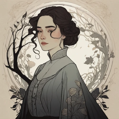 victorian lady,geisha,widow flower,jasmine blossom,geisha girl,peony,widow,fantasy portrait,mystical portrait of a girl,flora,lady of the night,scent of jasmine,rowan,pear blossom,mucha,victorian style,bunches of rowan,artemisia,jasmine,digital illustration,Illustration,Black and White,Black and White 02