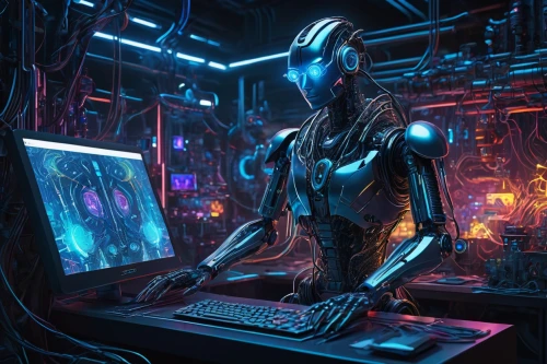 man with a computer,cyber,cybernetics,computer,cyberpunk,cyberspace,computer room,barebone computer,computer art,computer workstation,computer freak,girl at the computer,neon human resources,compute,scifi,desktop computer,artificial intelligence,computer game,computer system,computer program,Illustration,Abstract Fantasy,Abstract Fantasy 04