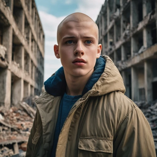 buzz cut,white head,eleven,lukas 2,bald,city youth,bomber,parka,cancer icon,crew cut,george russell,jack rose,kacper,national parka,baldness,children of war,oskar,primitive man,fury,dystopian,Photography,General,Cinematic