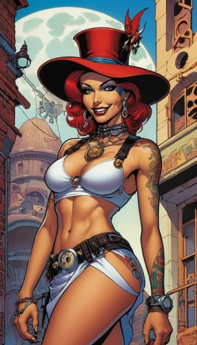 harley,cowgirl,voodoo woman,catrina,lady honor,mary jane,la catrina,mystique,muscle woman,rockabella,tattoo girl,fantasy woman,sorceress,cowboy bone,the hat-female,cowgirls,pirate,gunfighter,comic book,hard woman,Illustration,American Style,American Style 05