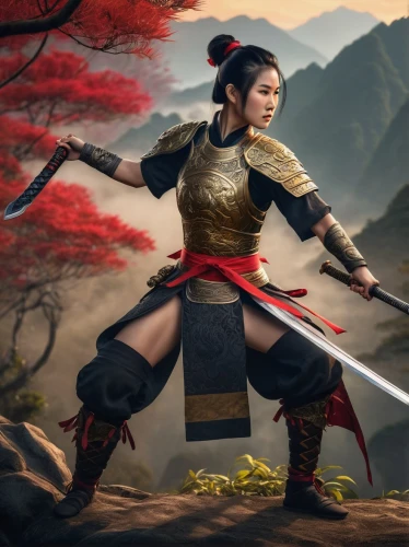 mulan,female warrior,warrior woman,katana,samurai fighter,martial arts uniform,goki,samurai,swordswoman,wuchang,asian costume,yi sun sin,xing yi quan,warrior pose,hwachae,xiaochi,japanese martial arts,beautiful girls with katana,eskrima,tai qi,Conceptual Art,Fantasy,Fantasy 30