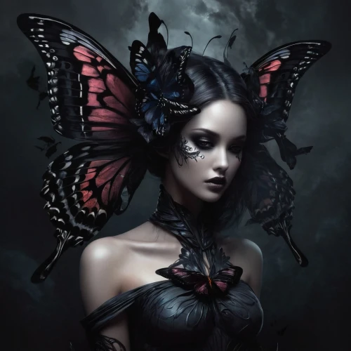 faery,cupido (butterfly),vanessa (butterfly),faerie,gothic woman,dark angel,gothic fashion,hesperia (butterfly),gothic portrait,passion butterfly,isolated butterfly,fairy queen,butterfly isolated,evil fairy,blue butterfly,butterfly wings,gothic style,butterfly,black swallowtail,julia butterfly,Conceptual Art,Fantasy,Fantasy 34