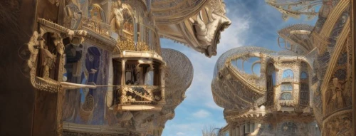 mandelbulb,gaudí,hanging houses,elves flight,sci fiction illustration,castle of the corvin,fractal environment,3d fantasy,fantasy city,medieval architecture,riad,concept art,ancient city,medina,sky space concept,world digital painting,fantasy art,hamelin,art nouveau,heroic fantasy,Realistic,Foods,None