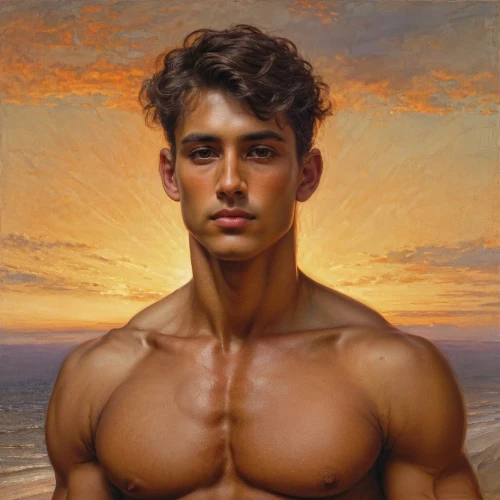 man at the sea,male model,romantic portrait,ryan navion,adonis,rio serrano,fantasy portrait,austin stirling,perseus,joe iurato,latino,el mar,young man,apollo,brown sailor,oil on canvas,alejandro vergara blanco,danila bagrov,poseidon,male elf