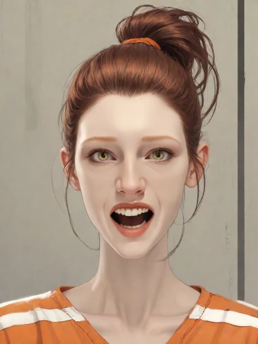 a girl's smile,natural cosmetic,killer smile,clementine,vampire woman,teeth,grin,the girl's face,lis,scary woman,cinnamon girl,pumpkin face,simpolo,woman face,vampire,main character,doll's facial features,realistic,vampire lady,cosmetic,Digital Art,Comic