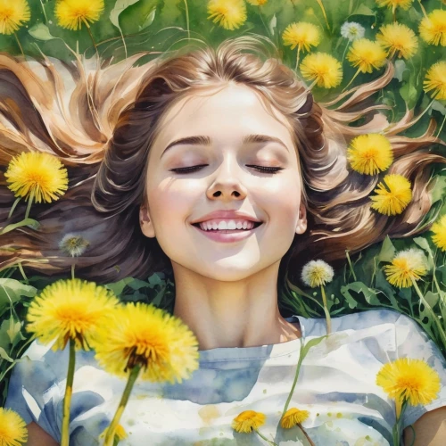 girl lying on the grass,girl in flowers,sunflower lace background,yellow daisies,beautiful girl with flowers,daisies,sun daisies,relaxed young girl,taraxacum officinale,sun flowers,a girl's smile,helianthus sunbelievable,taraxacum,sunflowers,dandelion background,cheery-blossom,dandelions,sunflower field,dandelion field,helianthus,Illustration,Paper based,Paper Based 25