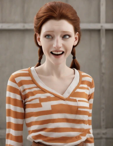 pippi longstocking,redhead doll,ginger rodgers,realdoll,character animation,gingerman,mime,a wax dummy,cgi,girl in t-shirt,mime artist,3d rendered,pumuckl,gingerbread girl,redheads,3d model,render,maci,animated cartoon,redheaded,Photography,Cinematic