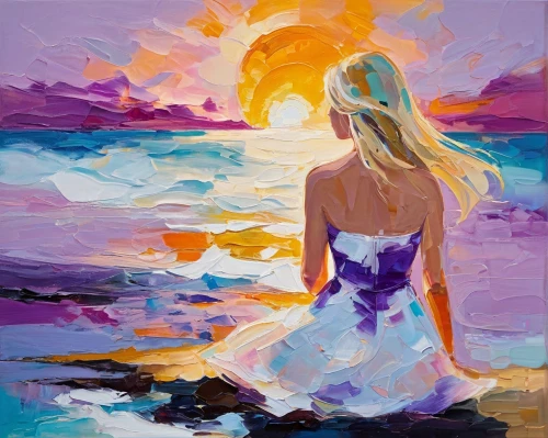 la violetta,girl on the river,mermaid silhouette,oil painting on canvas,oil painting,sun and sea,ultraviolet,mermaid background,sea-lavender,girl on the dune,purple landscape,beach background,girl walking away,painting technique,woman silhouette,by the sea,sea landscape,boho art,seascape,sea beach-marigold