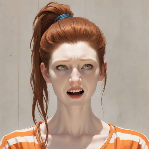 portrait of a girl,girl portrait,digital painting,portrait background,bouffant,pompadour,woman with ice-cream,woman portrait,woman face,orange,redhead doll,woman's face,the girl's face,redheads,clementine,character animation,woman holding pie,vector girl,young woman,redheaded,Digital Art,Comic