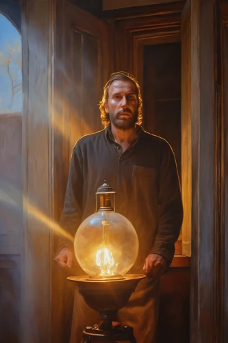 oil lamp,incandescent lamp,miracle lamp,angel moroni,candlemaker,kerosene lamp,the light bulb,lamplighter,church painting,handpan,master lamp,medieval hourglass,crystal ball,painting easter egg,glass sphere,lantern,salt and light,pilgrim,lamp,dwarf cookin,Photography,General,Realistic