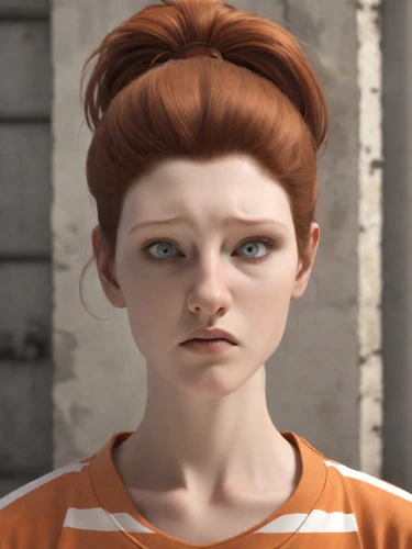 clementine,lilian gish - female,cinnamon girl,character animation,main character,nora,pompadour,violet head elf,redhead doll,fallout4,3d rendered,vanessa (butterfly),piper,marguerite,girl portrait,game character,natural cosmetic,maci,gingerbread girl,orange,Photography,Natural