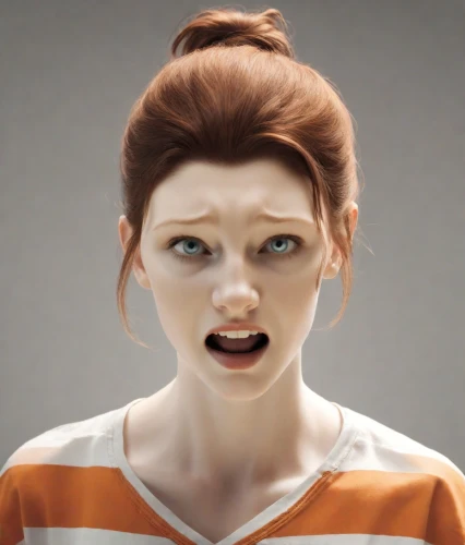 character animation,the girl's face,scared woman,clementine,realdoll,woman face,scary woman,rendering,ginger rodgers,doll's facial features,worried girl,cgi,redhead doll,natural cosmetic,fallout4,woman's face,gingerbread girl,lilian gish - female,cinnamon girl,porcelaine,Photography,Natural