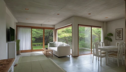 concrete ceiling,home interior,daylighting,modern room,inverted cottage,californian white oak,wooden floor,mid century house,archidaily,japanese-style room,sliding door,interior modern design,chalet,dunes house,breakfast room,contemporary decor,wood floor,holiday villa,danish house,wood flooring,Photography,General,Realistic