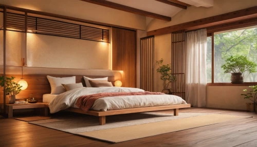 japanese-style room,canopy bed,bedroom,bamboo curtain,ryokan,guest room,sleeping room,wooden beams,wooden windows,modern room,guestroom,room divider,boutique hotel,bed frame,laminated wood,contemporary decor,four-poster,wood flooring,patterned wood decoration,wooden shutters,Photography,General,Commercial