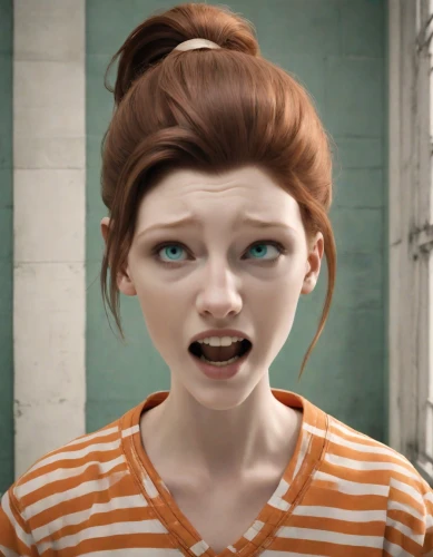 the girl's face,character animation,clementine,worried girl,child crying,cinnamon girl,pippi longstocking,animated cartoon,clary,cute cartoon character,cgi,ginger rodgers,rendering,digital compositing,gingerbread girl,render,3d rendered,cinema 4d,portrait of a girl,emogi,Photography,Natural