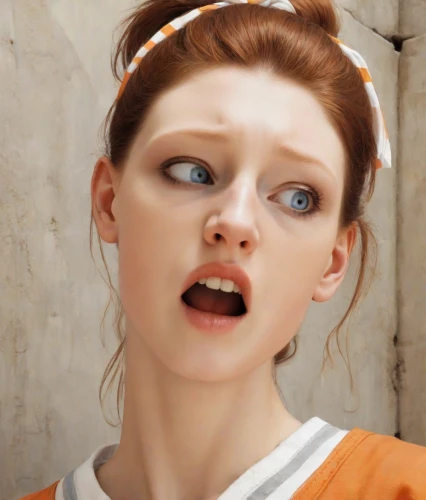 pippi longstocking,clementine,mascara,applying make-up,tilda,orange,girl-in-pop-art,porcelain doll,curlers,daphne,portrait of a girl,paleness,orange half,lip,natural cosmetic,ginger rodgers,orange color,vogue,vintage makeup,pop art girl,Digital Art,Classicism