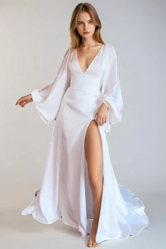 nightgown,white winter dress,white dress,elegant,angelic,white silk,robe,gown,vintage angel,bridal party dress,blonde in wedding dress,bridal clothing,elegance,long dress,wedding dress,bathrobe,vogue,modeling,evening dress,angel,Female,Western Europeans,Straight hair,Youth adult,M,Confidence,Underwear,Pure Color,Light Grey