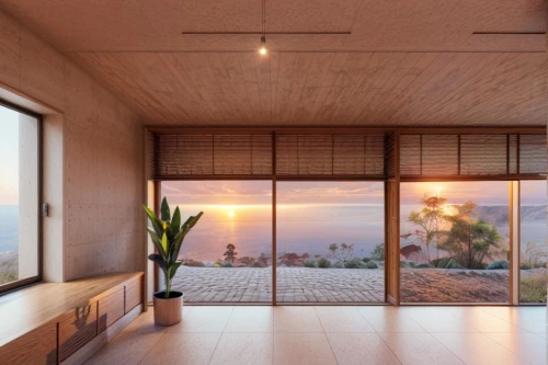 dunes house,japanese-style room,sky apartment,window with sea view,window covering,bamboo curtain,sliding door,window treatment,wooden windows,bedroom window,concrete ceiling,transparent window,contemporary decor,big window,window curtain,window blinds,modern decor,mid century house,home interior,living room