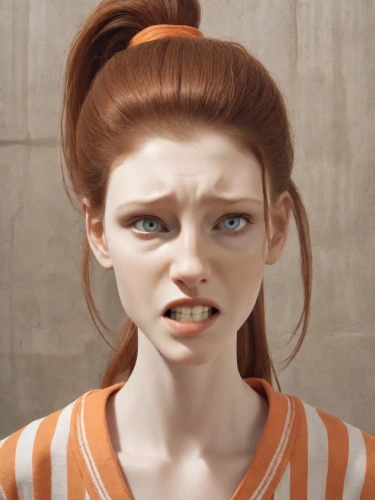 realdoll,redhead doll,character animation,clementine,worried girl,animated cartoon,the girl's face,female doll,doll's facial features,gingerbread girl,cinema 4d,redheads,3d rendered,ginger rodgers,cgi,barb,pippi longstocking,scared woman,render,b3d,Photography,Natural