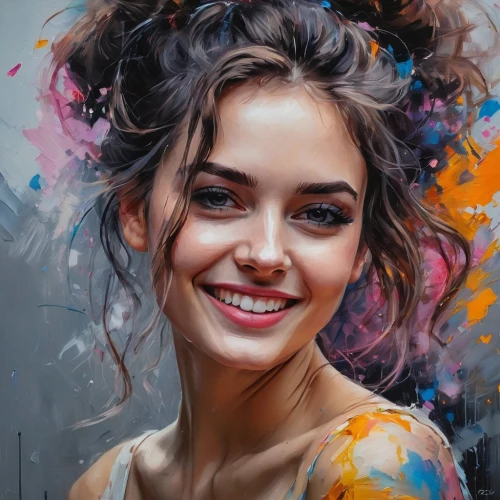girl portrait,a girl's smile,oil painting on canvas,art painting,oil painting,painting technique,young woman,romantic portrait,portrait of a girl,italian painter,artist,mystical portrait of a girl,woman portrait,face portrait,colorful background,artist portrait,painter,boho art,painting,world digital painting,Photography,General,Fantasy