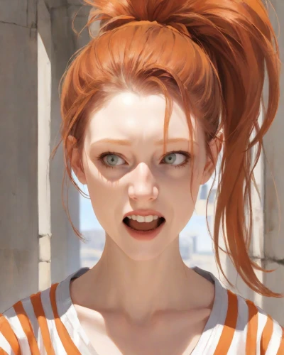 nami,clementine,cinnamon girl,clary,grin,nora,the girl's face,orange,a girl's smile,asuka langley soryu,orange eyes,gingerman,redheads,vanessa (butterfly),pompadour,killer smile,symetra,tracer,vector girl,bouffant,Digital Art,Anime