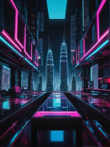 cyberpunk,neon arrows,futuristic landscape,metropolis,futuristic,cyberspace,cyber,shinjuku,vapor,scifi,neon lights,80's design,fantasy city,neon coffee,80s,neon,3d background,neon light,dystopian,sci-fi,Illustration,Japanese style,Japanese Style 11