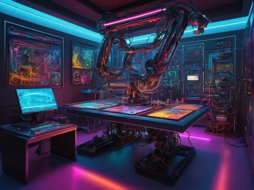 sci fi surgery room,computer room,cyberpunk,computer workstation,game room,the server room,working space,cyber,ufo interior,computer art,computer desk,playing room,music workstation,creative office,modern office,neon human resources,cyberspace,work space,workspace,laboratory,Art,Classical Oil Painting,Classical Oil Painting 39