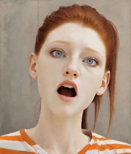 portrait of a girl,girl portrait,woman face,digital painting,the girl's face,girl in t-shirt,girl-in-pop-art,astonishment,woman's face,tilda,clementine,world digital painting,young woman,pop art woman,female model,retouching,redhead doll,mime,realdoll,pop art girl,Digital Art,Classicism