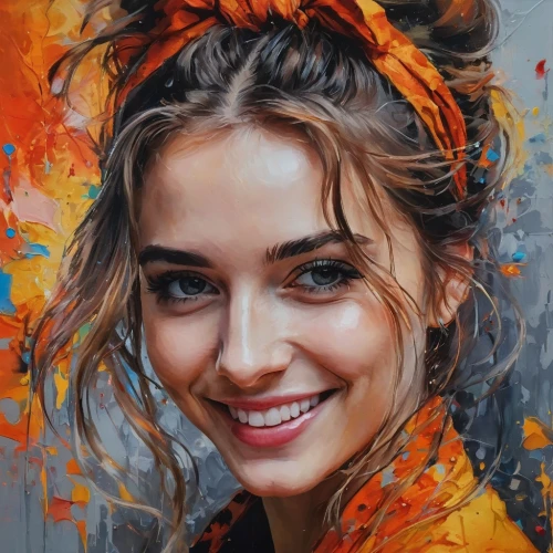 girl portrait,oil painting on canvas,oil painting,painting technique,face portrait,portrait of a girl,romantic portrait,woman portrait,young woman,art painting,a girl's smile,italian painter,boho art,girl in a wreath,orange color,orange,artist,girl in cloth,woman's face,artist portrait,Photography,General,Fantasy