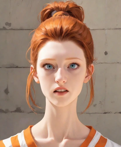 clementine,realdoll,doll's facial features,character animation,redhead doll,pompadour,orange,natural cosmetic,cinnamon girl,portrait of a girl,girl portrait,rust-orange,vector girl,bust,female doll,murcott orange,daphne,lilian gish - female,orange color,3d model,Digital Art,Anime