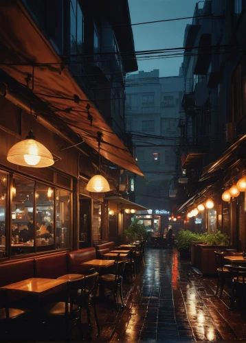 rain bar,street cafe,rainy,atmosphere,busan night scene,evening atmosphere,paris cafe,izakaya,parasols,retro diner,umbrellas,kowloon,alleyway,food court,kowloon city,diner,weather-beaten,visual effect lighting,light rain,restaurants,Conceptual Art,Oil color,Oil Color 08