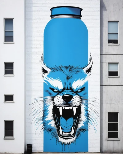 water bottle,blue tiger,spray can,water cooler,graffiti art,water dispenser,rain barrel,streetart,beverage cans,water jug,cool pop art,paint cans,bottled water,lynx,beverage can,absolut vodka,cola can,water tower,wall paint,water tank,Conceptual Art,Graffiti Art,Graffiti Art 11